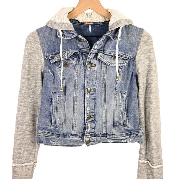 Free People Denim Knit Hooded Jacket, XS - Picture 2 of 9